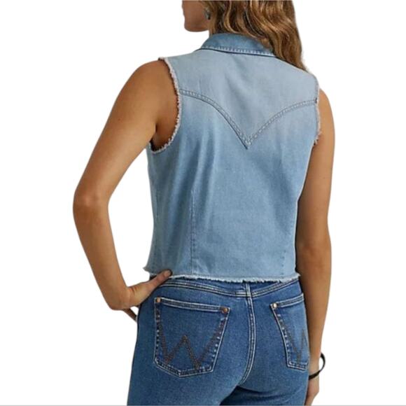 Wrangler Light Wash Cotton Denim‎  Sleeveless Cropped Top Plus Size 3X - Picture 8 of 12